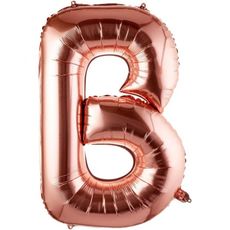 Articole petrecere - Balon Folie Metalizata Litera B, Flippy, 100 cm, Umflati cu Heliu sau Aer, Ambalaj Individual, Pai inclus, Rose Gold