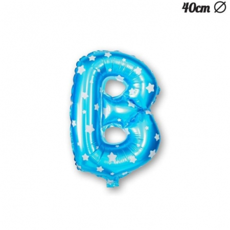 Balon Folie Metalizata Litera B, Flippy, 40 cm, Cu Imprimeu Stelute, Umflati cu Heliu sau Aer, Ambalaj Individual, Pai inclus, Albastru [4]