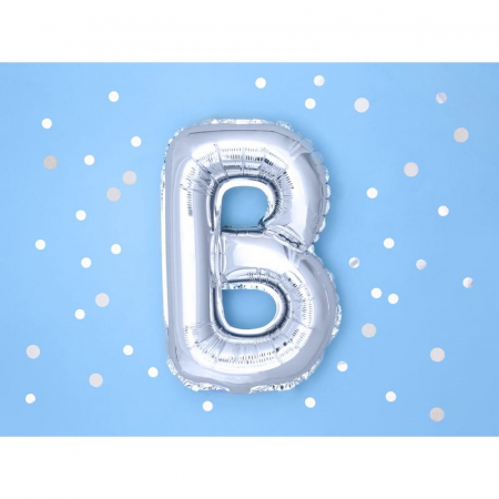 Balon Folie Metalizata Litera B, Flippy, 40 cm, Umflati cu Heliu sau Aer, Ambalaj Individual, Pai inclus, Argintiu [5]