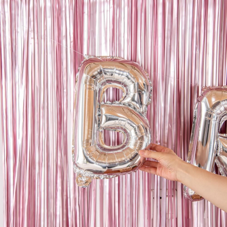 Balon Folie Metalizata Litera B, Flippy, 40 cm, Umflati cu Heliu sau Aer, Ambalaj Individual, Pai inclus, Argintiu [9]