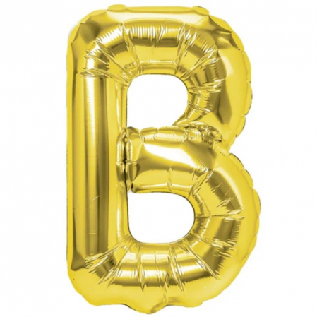 Articole petrecere - Balon Folie Metalizata Litera B, Flippy, 40 cm, Umflati cu Heliu sau Aer, Ambalaj Individual, Pai inclus, Auriu