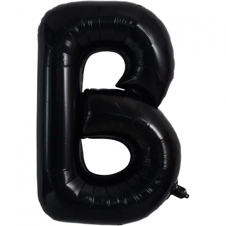 Articole petrecere - Balon Folie Metalizata Litera B, Flippy, 40 cm, Umflati cu Heliu sau Aer, Ambalaj Individual, Pai inclus, Negru