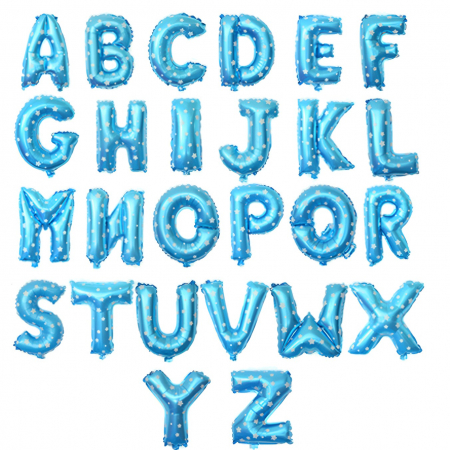 Balon Folie Metalizata Litera C, Flippy, 40 cm, Cu Imprimeu Stelute, Umflati cu Heliu sau Aer, Ambalaj Individual, Pai inclus, Albastru [1]