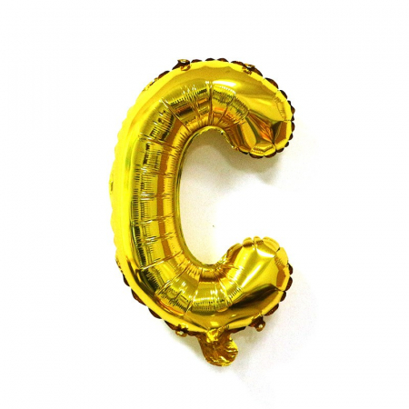 Balon Folie Metalizata Litera C, Flippy, 40 cm, Umflati cu Heliu sau Aer, Ambalaj Individual, Pai inclus, Auriu [2]