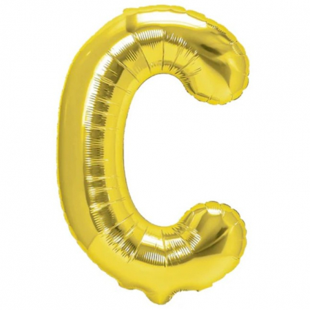 Articole petrecere - Balon Folie Metalizata Litera C, Flippy, 40 cm, Umflati cu Heliu sau Aer, Ambalaj Individual, Pai inclus, Auriu