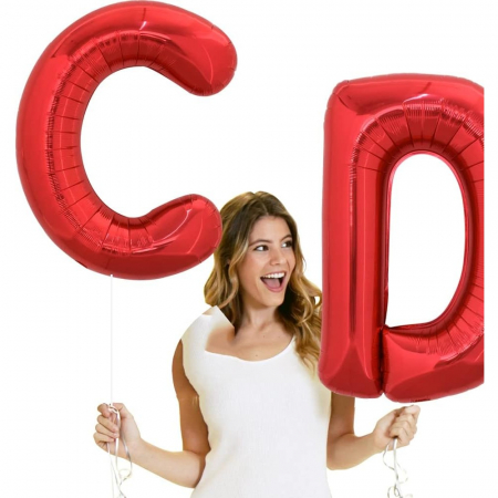 Balon Folie Metalizata Litera C, Flippy, 40 cm, Umflati cu Heliu sau Aer, Ambalaj Individual, Pai inclus, Rosu [3]