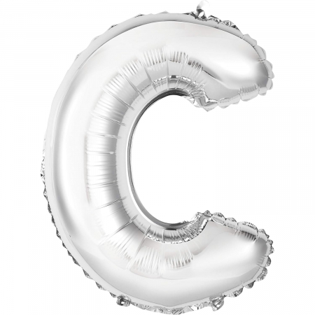 Balon Folie Metalizata Litera C, Flippy, 80 cm, Umflati cu Heliu sau Aer, Ambalaj Individual, Pai inclus, Argintiu [4]