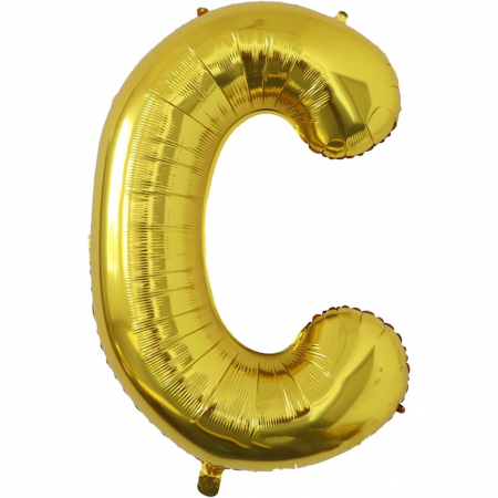 Articole petrecere - Balon Folie Metalizata Litera C, Flippy, 80 cm, Umflati cu Heliu sau Aer, Ambalaj Individual, Pai inclus, Auriu