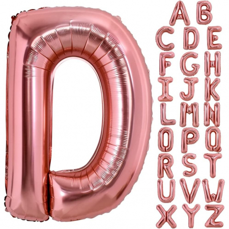 Balon Folie Metalizata Litera D, Flippy, 100 cm, Umflati cu Heliu sau Aer, Ambalaj Individual, Pai inclus, Rose Gold [3]