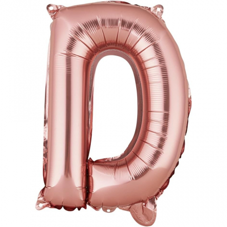 Articole petrecere - Balon Folie Metalizata Litera D, Flippy, 40 cm, Umflati cu Heliu sau Aer, Ambalaj Individual, Pai inclus, Rose Gold