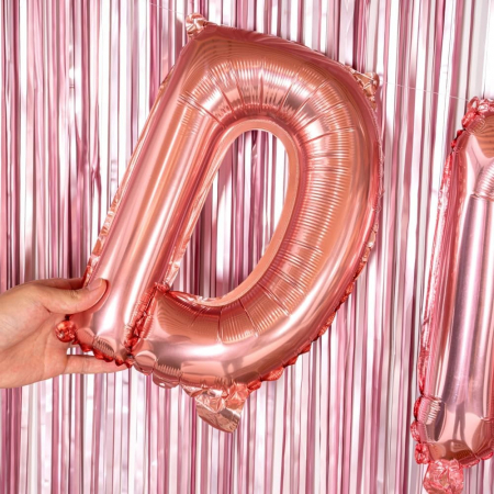 Balon Folie Metalizata Litera D, Flippy, 40 cm, Umflati cu Heliu sau Aer, Ambalaj Individual, Pai inclus, Rose Gold [3]