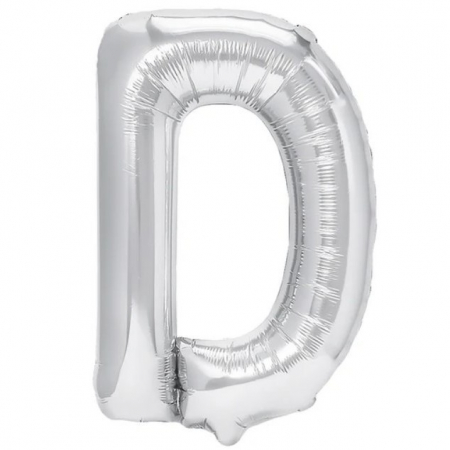 Articole petrecere - Balon Folie Metalizata Litera D, Flippy, 80 cm, Umflati cu Heliu sau Aer, Ambalaj Individual, Pai inclus, Argintiu