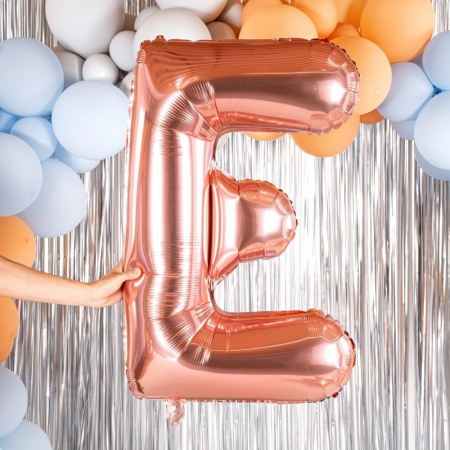 Balon Folie Metalizata Litera E, Flippy, 100 cm, Umflati cu Heliu sau Aer, Ambalaj Individual, Pai inclus, Rose Gold [4]