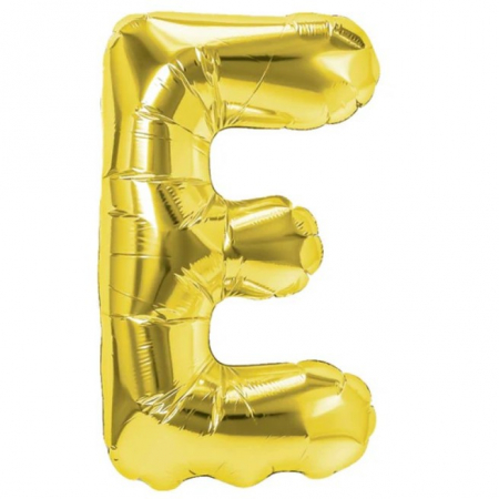 Articole petrecere - Balon Folie Metalizata Litera E, Flippy, 40 cm, Umflati cu Heliu sau Aer, Ambalaj Individual, Pai inclus, Auriu