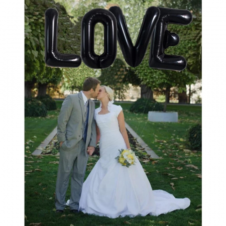 Balon Folie Metalizata Litera E, Flippy, 40 cm, Umflati cu Heliu sau Aer, Ambalaj Individual, Pai inclus, Negru [3]