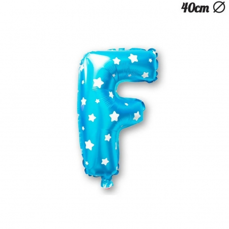 Balon Folie Metalizata Litera F, Flippy, 40 cm, Cu Imprimeu Stelute, Umflati cu Heliu sau Aer, Ambalaj Individual, Pai inclus, Albastru [2]