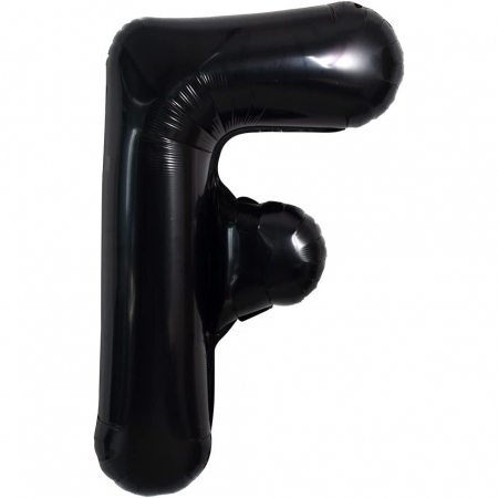 Articole petrecere - Balon Folie Metalizata Litera F, Flippy, 40 cm, Umflati cu Heliu sau Aer, Ambalaj Individual, Pai inclus, Negru