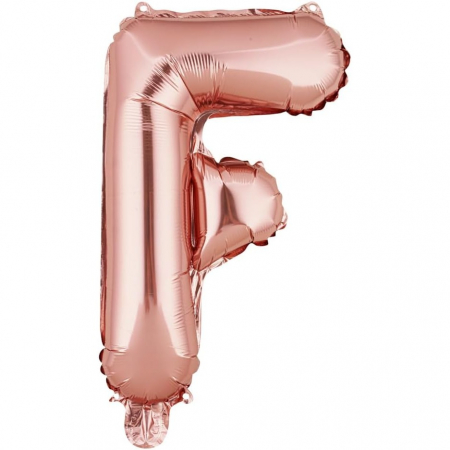 Articole petrecere - Balon Folie Metalizata Litera F, Flippy, 40 cm, Umflati cu Heliu sau Aer, Ambalaj Individual, Pai inclus, Rose Gold