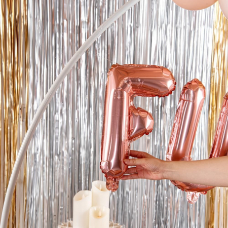Balon Folie Metalizata Litera F, Flippy, 40 cm, Umflati cu Heliu sau Aer, Ambalaj Individual, Pai inclus, Rose Gold [3]