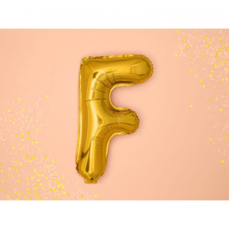 Balon Folie Metalizata Litera F, Flippy, 80 cm, Umflati cu Heliu sau Aer, Ambalaj Individual, Pai inclus, Auriu [1]