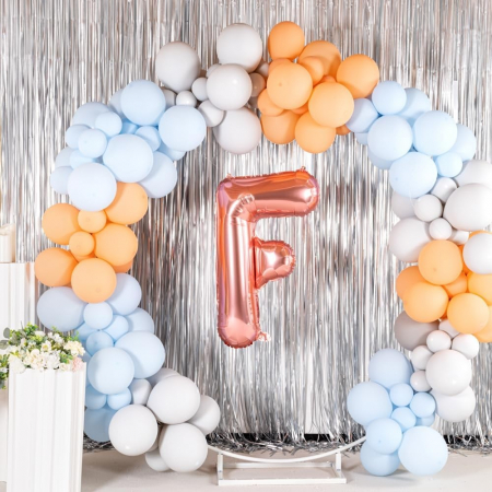 Balon Folie Metalizata Litera F, Flippy, 80 cm, Umflati cu Heliu sau Aer, Ambalaj Individual, Pai inclus, Rose Gold [5]