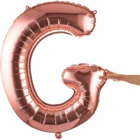 Balon Folie Metalizata Litera G, Flippy, 100 cm, Umflati cu Heliu sau Aer, Ambalaj Individual, Pai inclus, Rose Gold [7]