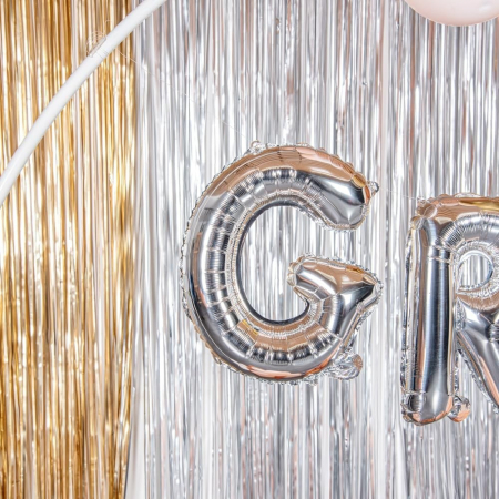 Balon Folie Metalizata Litera G, Flippy, 40 cm, Umflati cu Heliu sau Aer, Ambalaj Individual, Pai inclus, Argintiu [5]