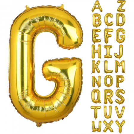 Balon Folie Metalizata Litera G, Flippy, 40 cm, Umflati cu Heliu sau Aer, Ambalaj Individual, Pai inclus, Auriu [2]