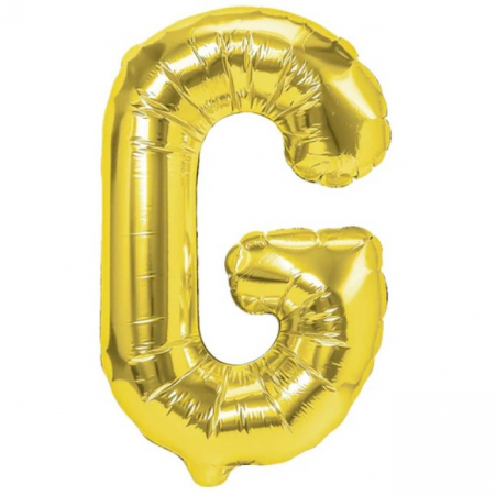 Articole petrecere - Balon Folie Metalizata Litera G, Flippy, 40 cm, Umflati cu Heliu sau Aer, Ambalaj Individual, Pai inclus, Auriu