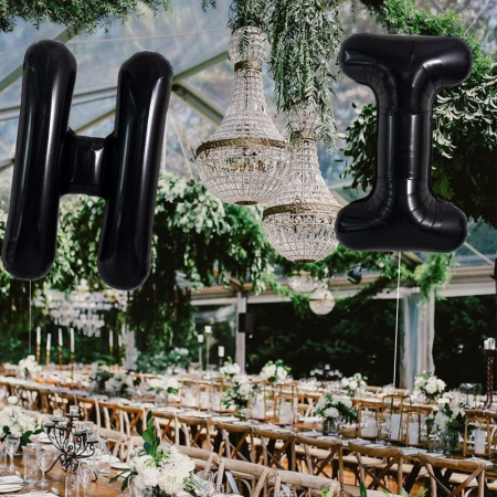 Balon Folie Metalizata Litera H, Flippy, 40 cm, Umflati cu Heliu sau Aer, Ambalaj Individual, Pai inclus, Negru [2]