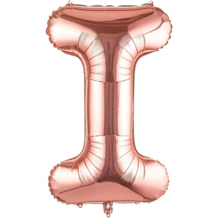 Articole petrecere - Balon Folie Metalizata Litera I, Flippy, 100 cm, Umflati cu Heliu sau Aer, Ambalaj Individual, Pai inclus, Rose Gold