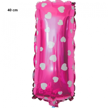Balon Folie Metalizata Litera I, Flippy, 40 cm, Cu Imprimeu Inimioare, Umflati cu Heliu sau Aer, Ambalaj Individual, Pai inclus, Roz [1]