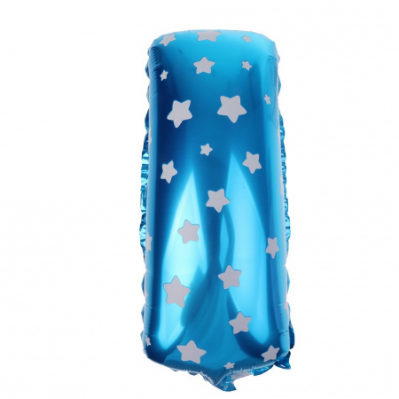 Balon Folie Metalizata Litera I, Flippy, 40 cm, Cu Imprimeu Stelute, Umflati cu Heliu sau Aer, Ambalaj Individual, Pai inclus, Albastru [3]