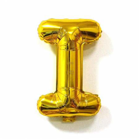Balon Folie Metalizata Litera I, Flippy, 40 cm, Umflati cu Heliu sau Aer, Ambalaj Individual, Pai inclus, Auriu [4]