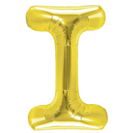 Articole petrecere - Balon Folie Metalizata Litera I, Flippy, 40 cm, Umflati cu Heliu sau Aer, Ambalaj Individual, Pai inclus, Auriu