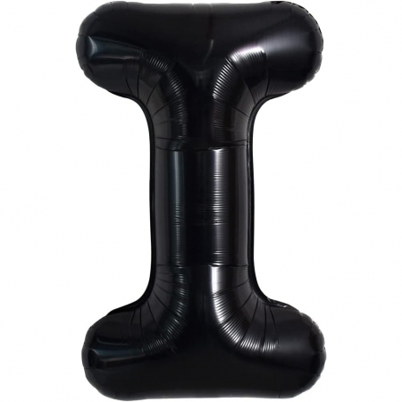 Articole petrecere - Balon Folie Metalizata Litera I, Flippy, 40 cm, Umflati cu Heliu sau Aer, Ambalaj Individual, Pai inclus, Negru