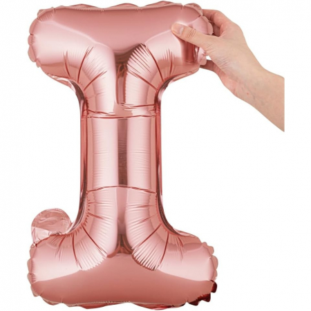 Balon Folie Metalizata Litera I, Flippy, 40 cm, Umflati cu Heliu sau Aer, Ambalaj Individual, Pai inclus, Rose Gold [6]