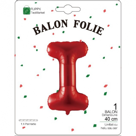 Balon Folie Metalizata Litera I, Flippy, 40 cm, Umflati cu Heliu sau Aer, Ambalaj Individual, Pai inclus, Rosu [3]