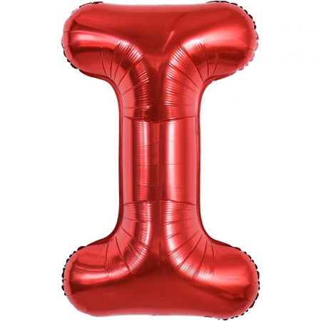 Articole petrecere - Balon Folie Metalizata Litera I, Flippy, 40 cm, Umflati cu Heliu sau Aer, Ambalaj Individual, Pai inclus, Rosu