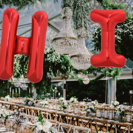 Balon Folie Metalizata Litera I, Flippy, 40 cm, Umflati cu Heliu sau Aer, Ambalaj Individual, Pai inclus, Rosu [4]