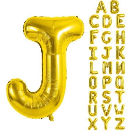 Balon Folie Metalizata Litera J, Flippy, 40 cm, Umflati cu Heliu sau Aer, Ambalaj Individual, Pai inclus, Auriu [3]