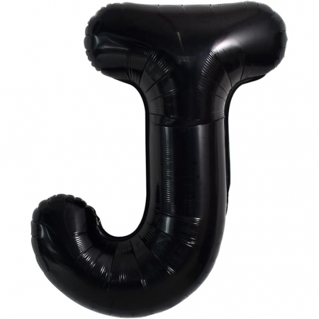 Articole petrecere - Balon Folie Metalizata Litera J, Flippy, 40 cm, Umflati cu Heliu sau Aer, Ambalaj Individual, Pai inclus, Negru