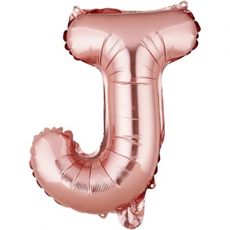 Articole petrecere - Balon Folie Metalizata Litera J, Flippy, 40 cm, Umflati cu Heliu sau Aer, Ambalaj Individual, Pai inclus, Rose Gold