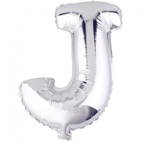 Articole petrecere - Balon Folie Metalizata Litera J, Flippy, 80 cm, Umflati cu Heliu sau Aer, Ambalaj Individual, Pai inclus, Argintiu