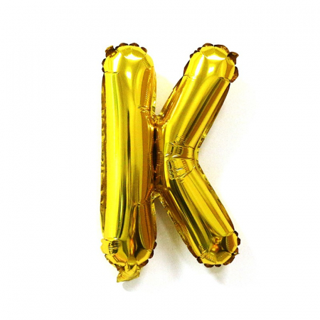 Balon Folie Metalizata Litera K, Flippy, 40 cm, Umflati cu Heliu sau Aer, Ambalaj Individual, Pai inclus, Auriu [3]