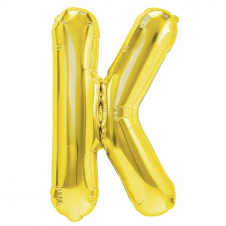 Articole petrecere - Balon Folie Metalizata Litera K, Flippy, 40 cm, Umflati cu Heliu sau Aer, Ambalaj Individual, Pai inclus, Auriu
