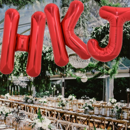 Balon Folie Metalizata Litera K, Flippy, 40 cm, Umflati cu Heliu sau Aer, Ambalaj Individual, Pai inclus, Rosu [3]