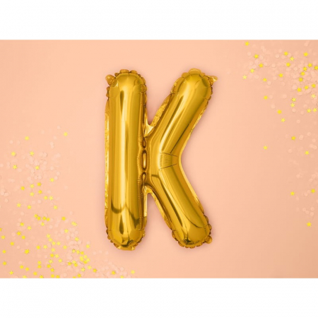 Balon Folie Metalizata Litera K, Flippy, 80 cm, Umflati cu Heliu sau Aer, Ambalaj Individual, Pai inclus, Auriu [1]