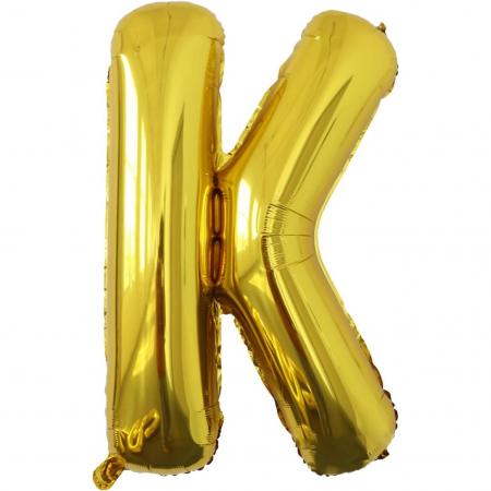 Articole petrecere - Balon Folie Metalizata Litera K, Flippy, 80 cm, Umflati cu Heliu sau Aer, Ambalaj Individual, Pai inclus, Auriu
