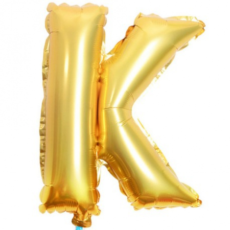 Balon Folie Metalizata Litera K, Flippy, 80 cm, Umflati cu Heliu sau Aer, Ambalaj Individual, Pai inclus, Auriu [2]